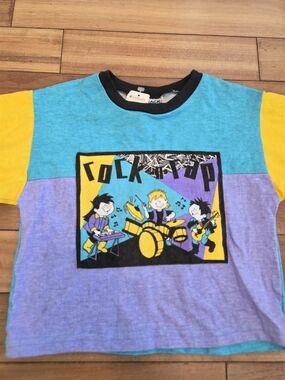 Kids' 24 Mths Colorblock 'Rock N Rap' Band Graphic Tee Turquoise Yellow Purple